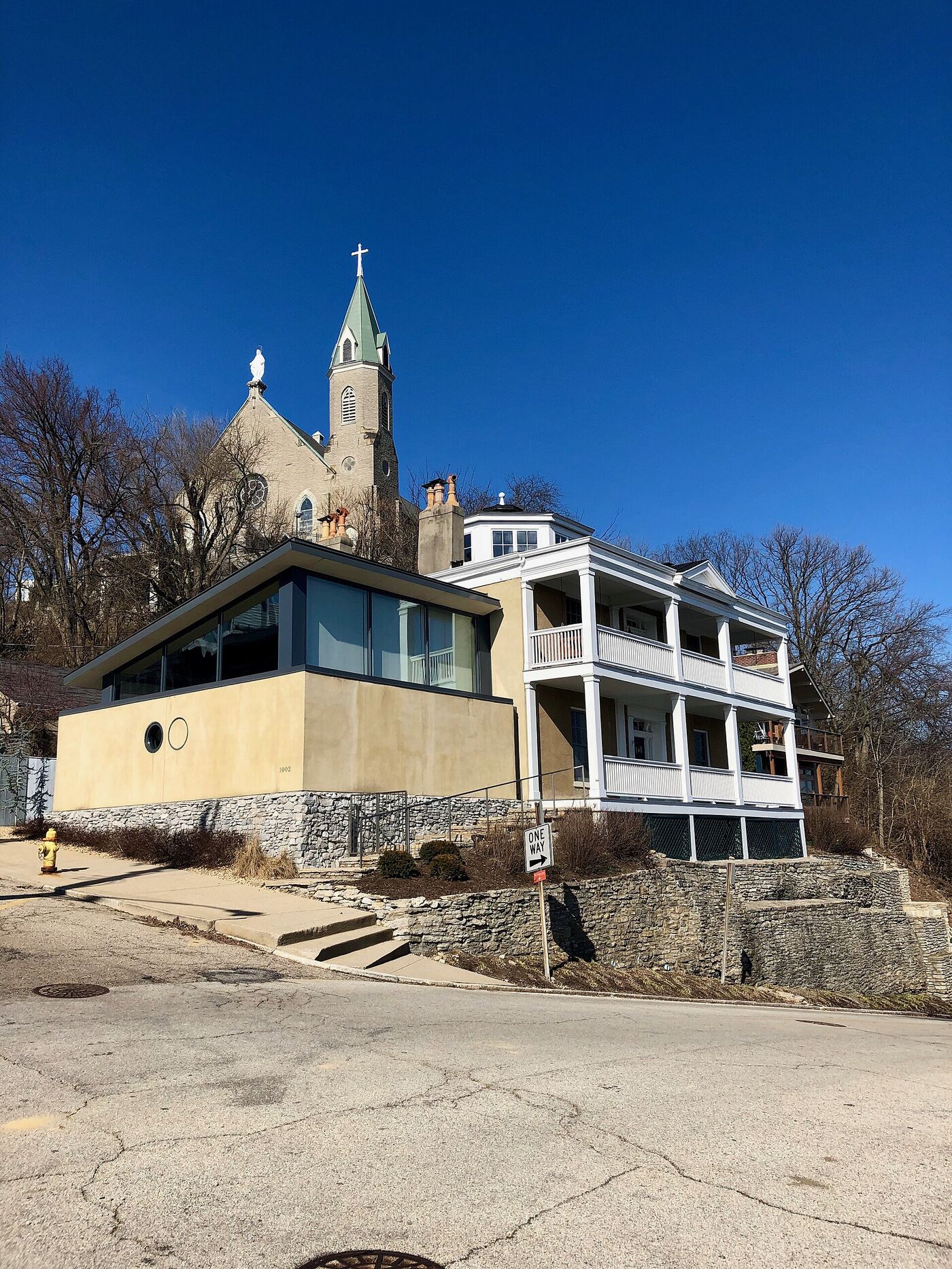 Houses on Hill Street in Mount Adams, Cincinnati, below Holy Cross Church.
